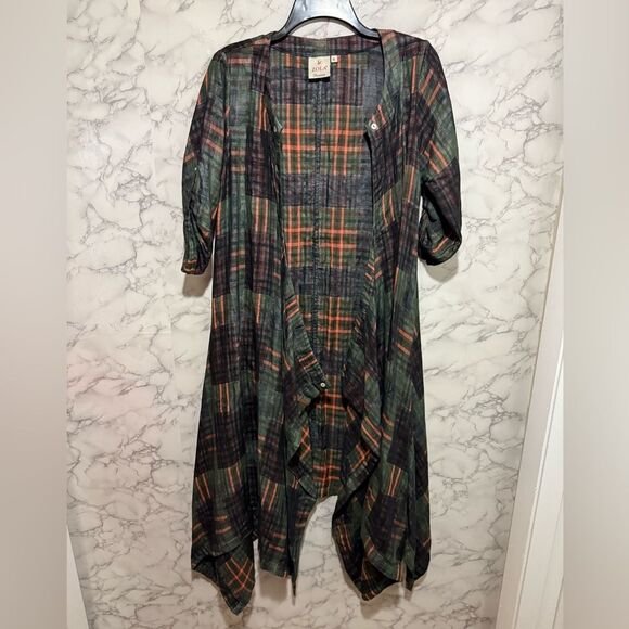 NEW Zola Premium Chic Plaid Cardigan in Green and Orange Size S - Picture 1 of 10